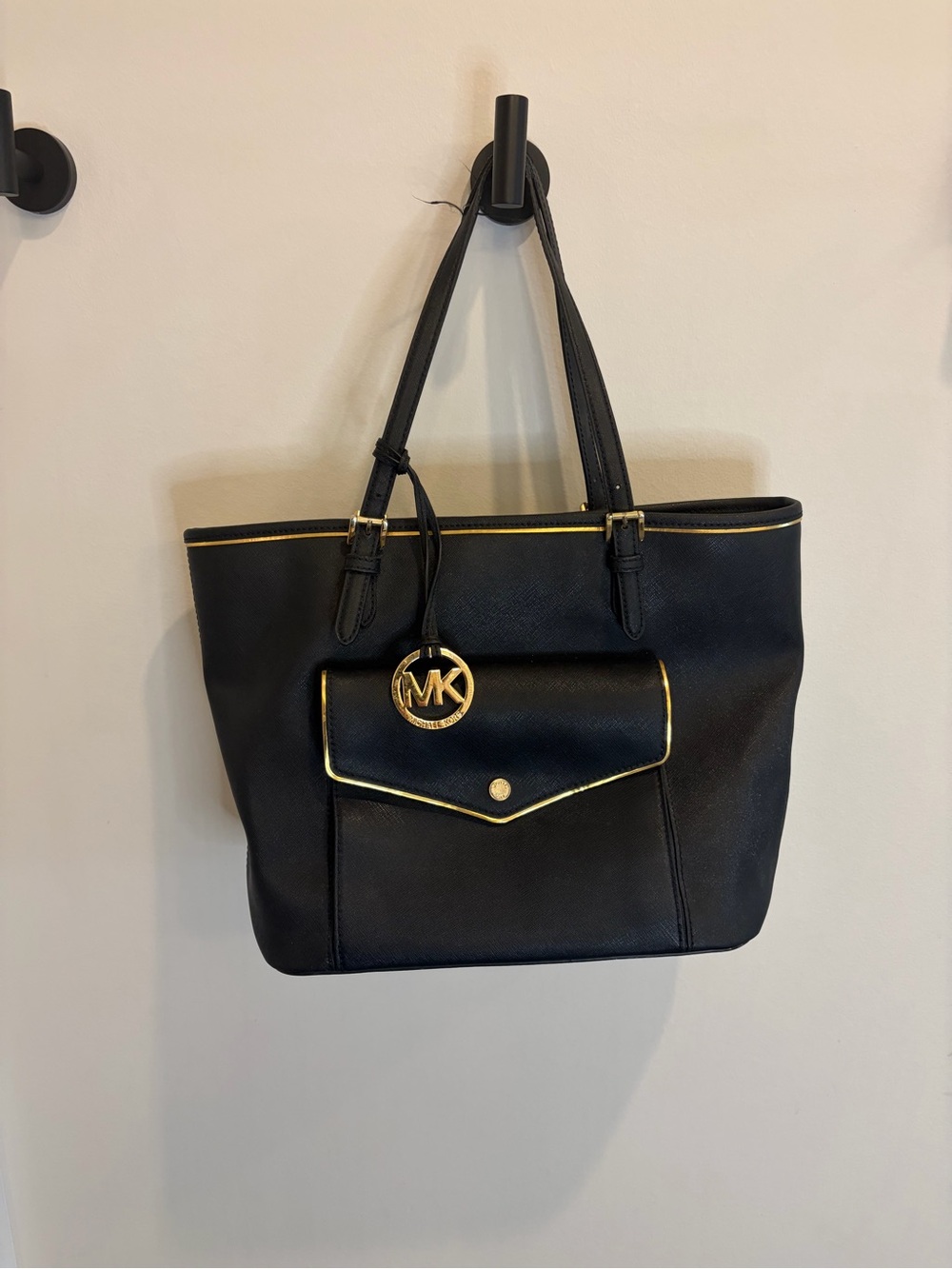 Michael Kors Black Tote with Gold Accents